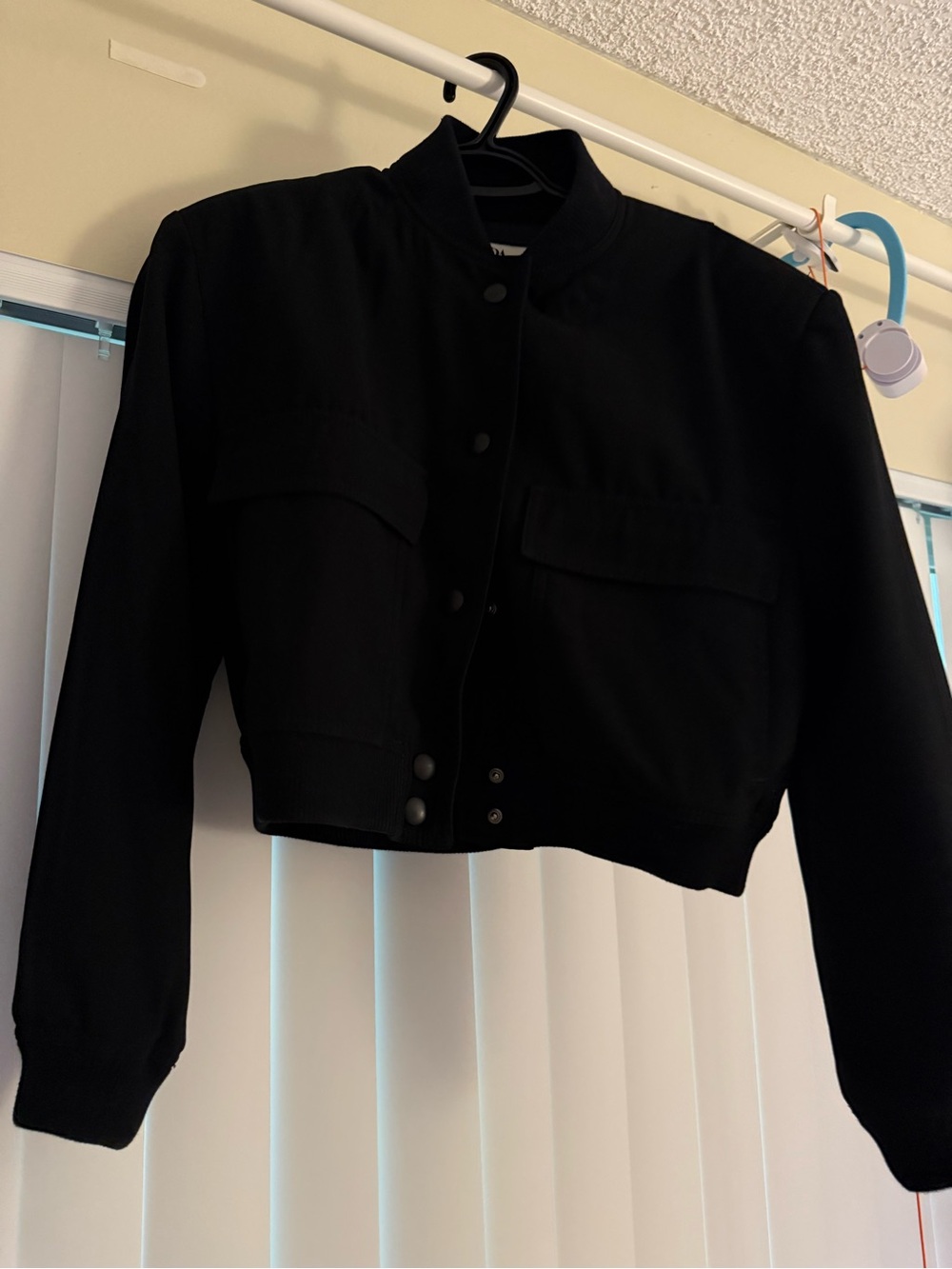 Zara Black Cropped Bomber Jacket